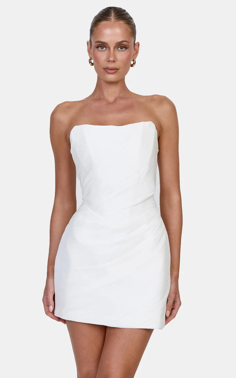 Zella Mini Dress - Strapless Corset Bodice Dress in White