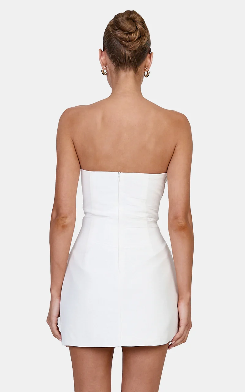 Zella Mini Dress - Strapless Corset Bodice Dress in White
