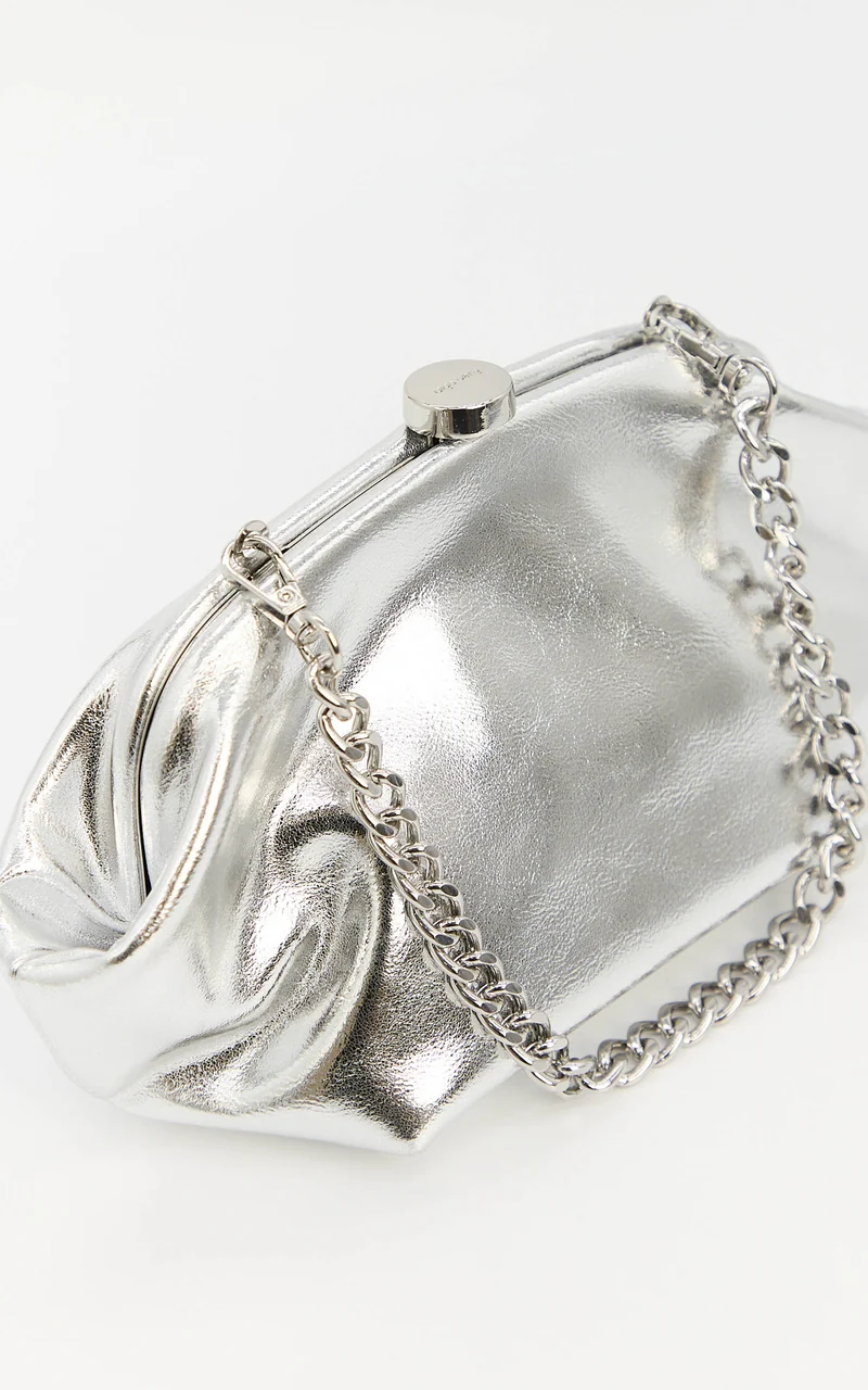 Olga Berg - Tally Metallic Clutch in Silver