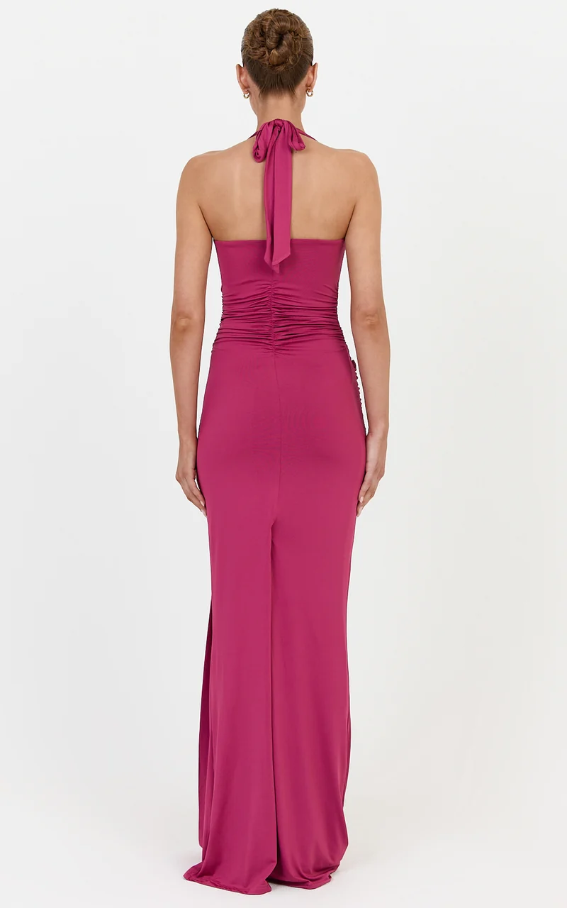 Amaya Maxi Dress - Draped Sash Halter Dress in Rose