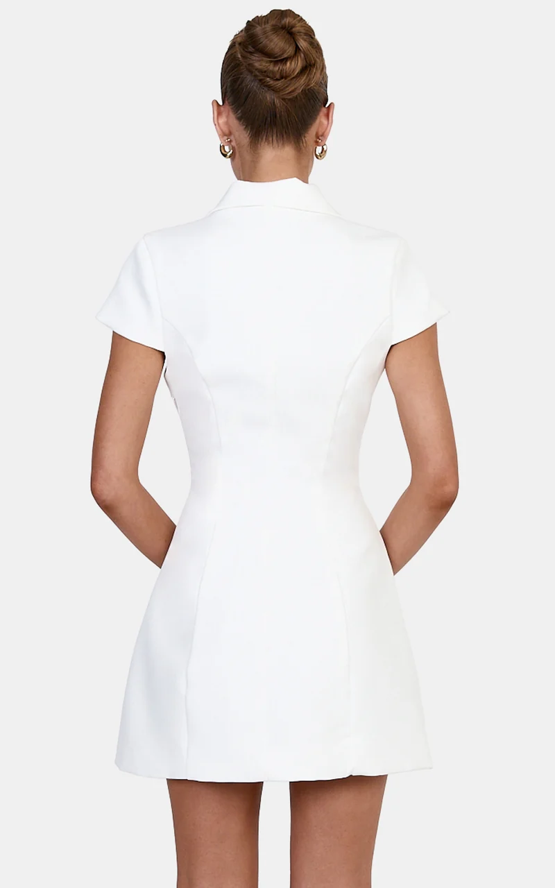 Clementine Mini Dress - Cap Sleeve Double Breasted Dress in Ivory