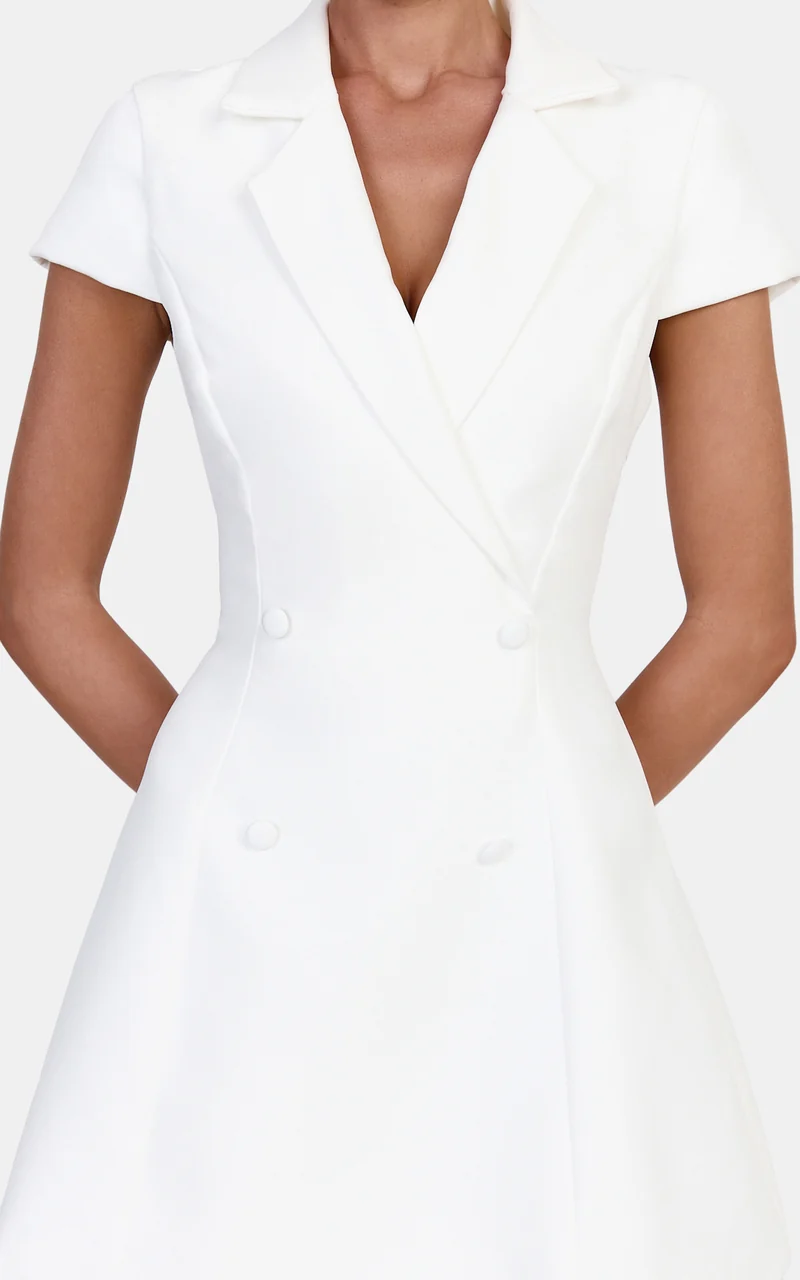 Clementine Mini Dress - Cap Sleeve Double Breasted Dress in Ivory