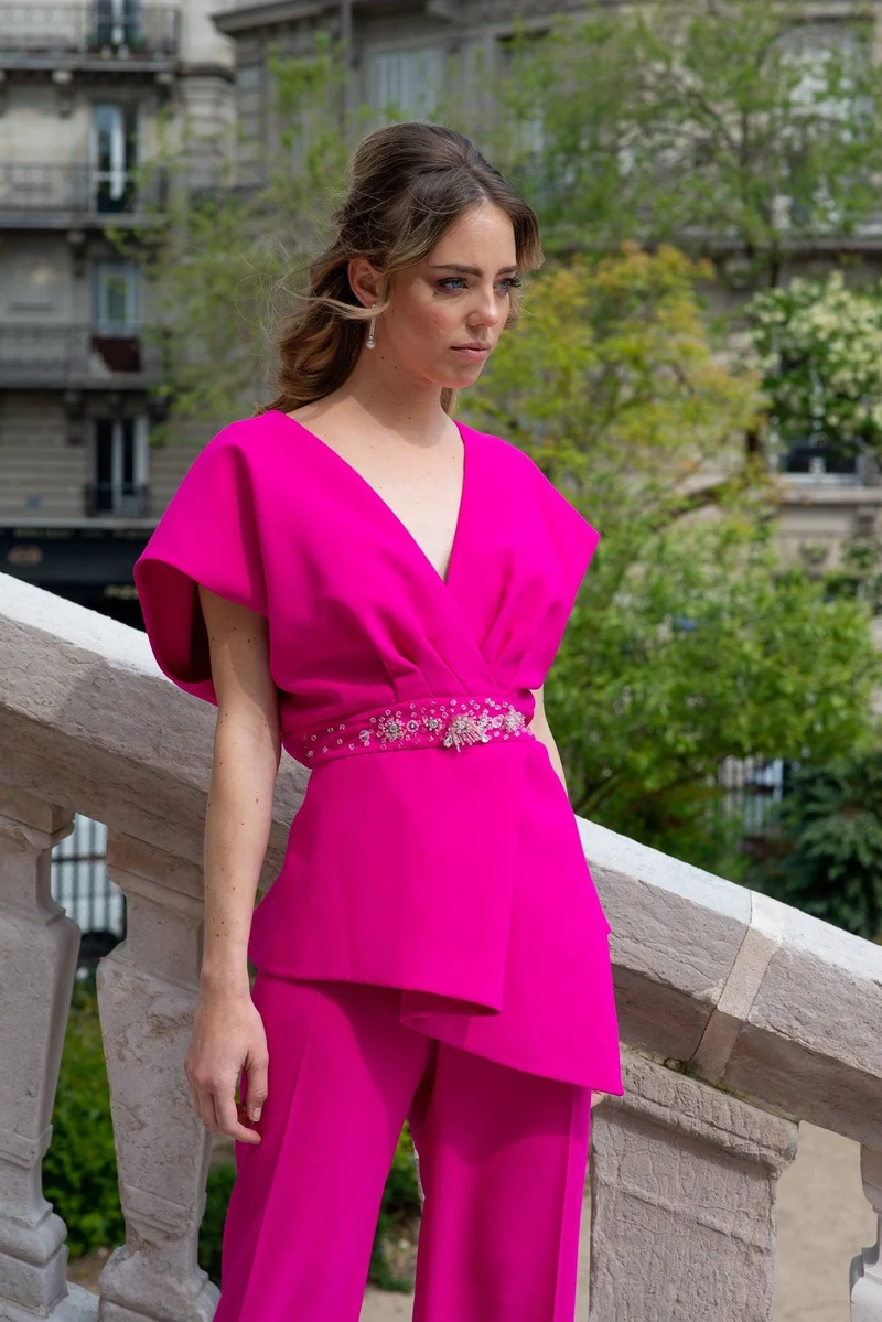 Vente Ensemble Lamya pantalon fuchsia a details bijoux