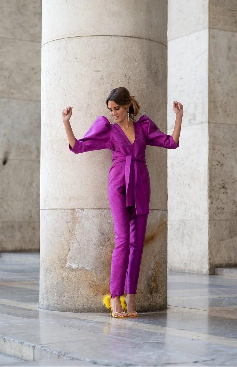 Vente Combinaison manches bouffantes avec lien à nouer violette