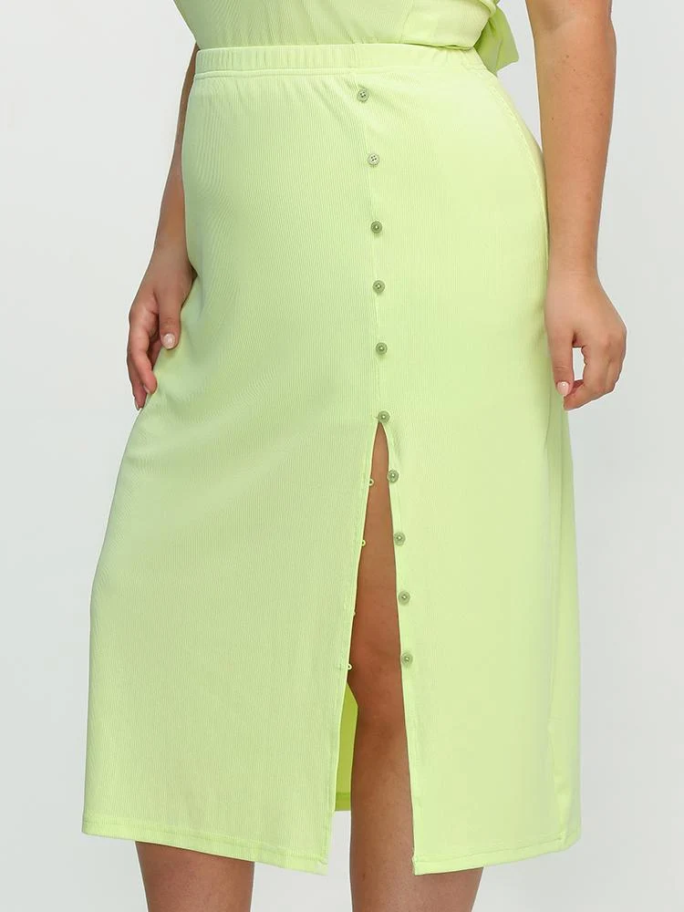 Button Split Hem Skirt
