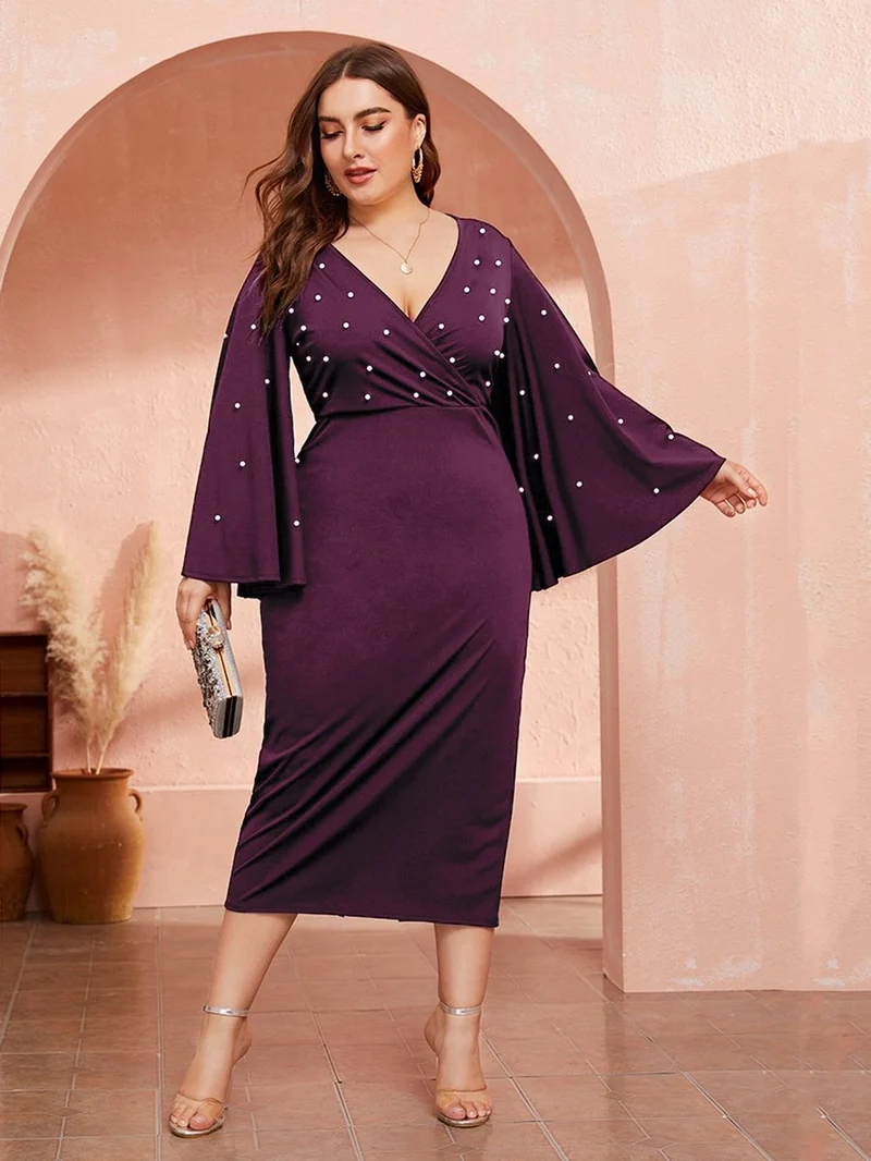 Pearls Flounce Sleeve Dress