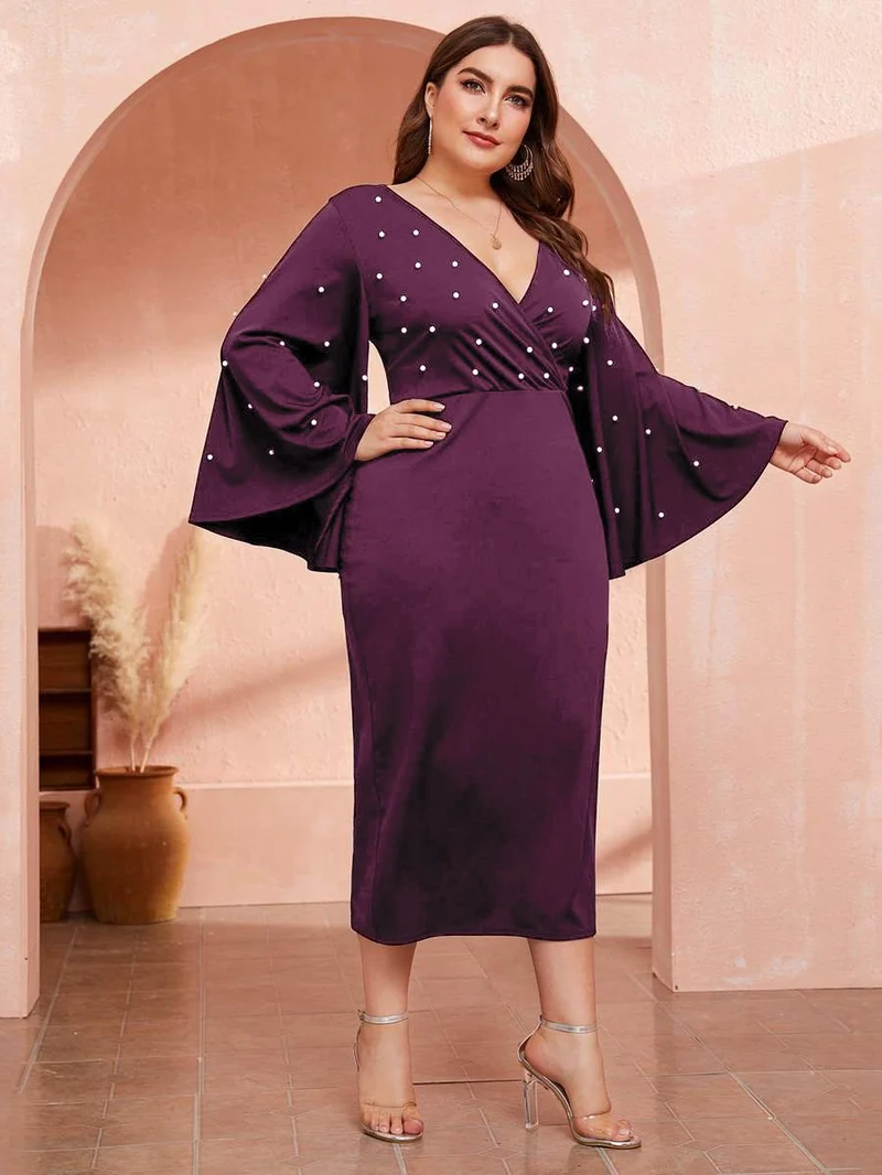 Pearls Flounce Sleeve Dress