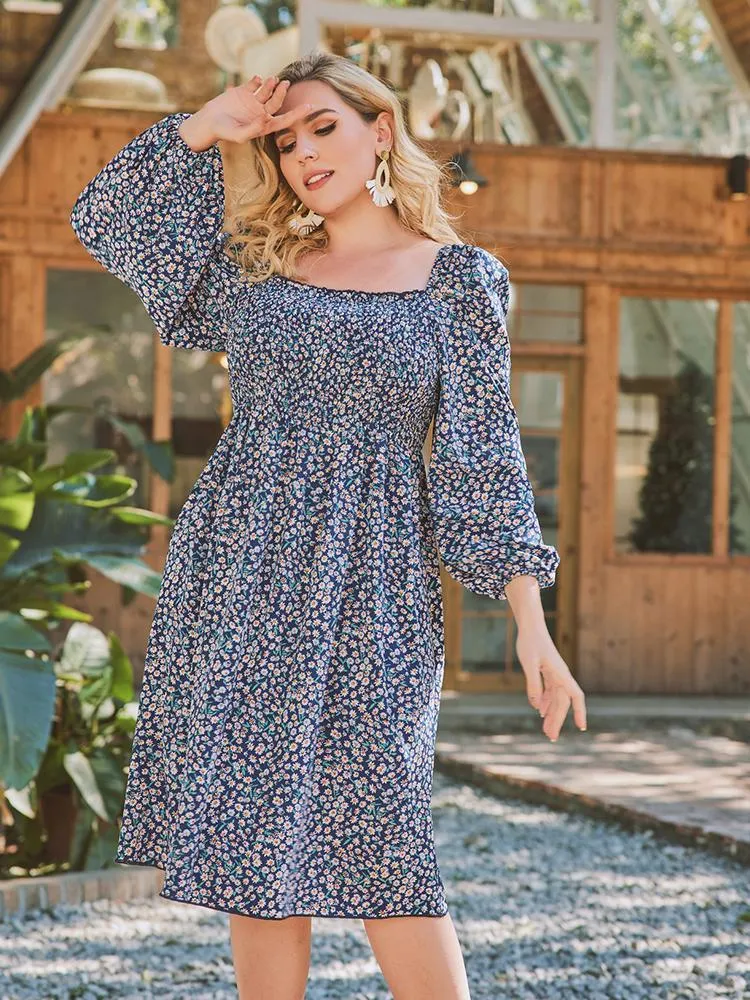 Ditsy Square Collar Dress
