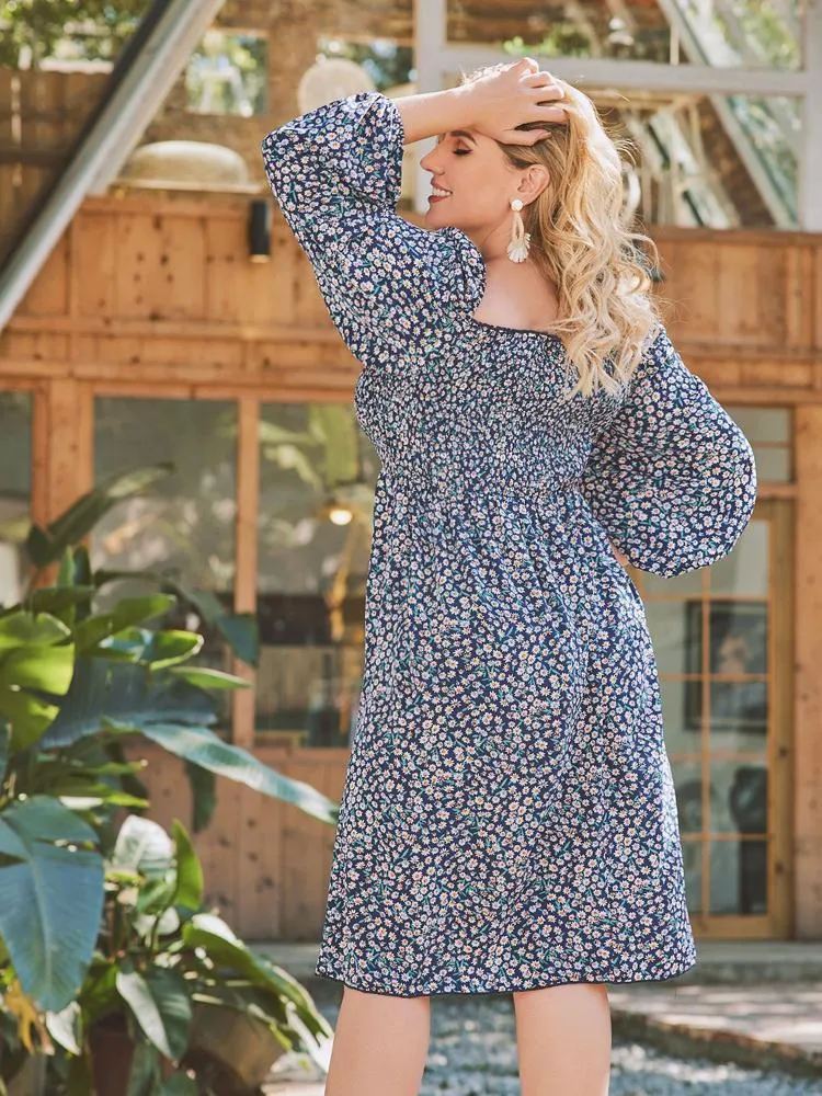 Ditsy Square Collar Dress