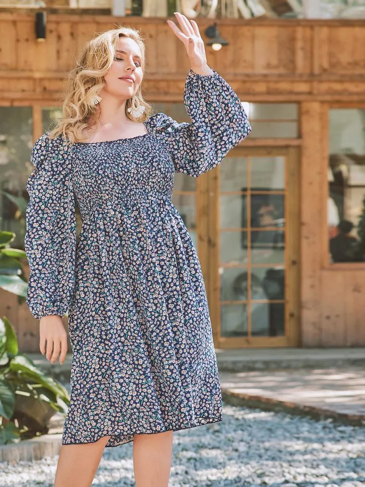 Ditsy Square Collar Dress