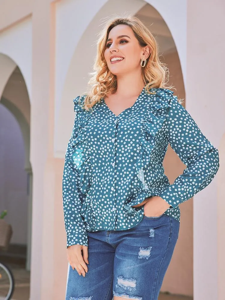 Ditsy Printed Ruffle Blouse