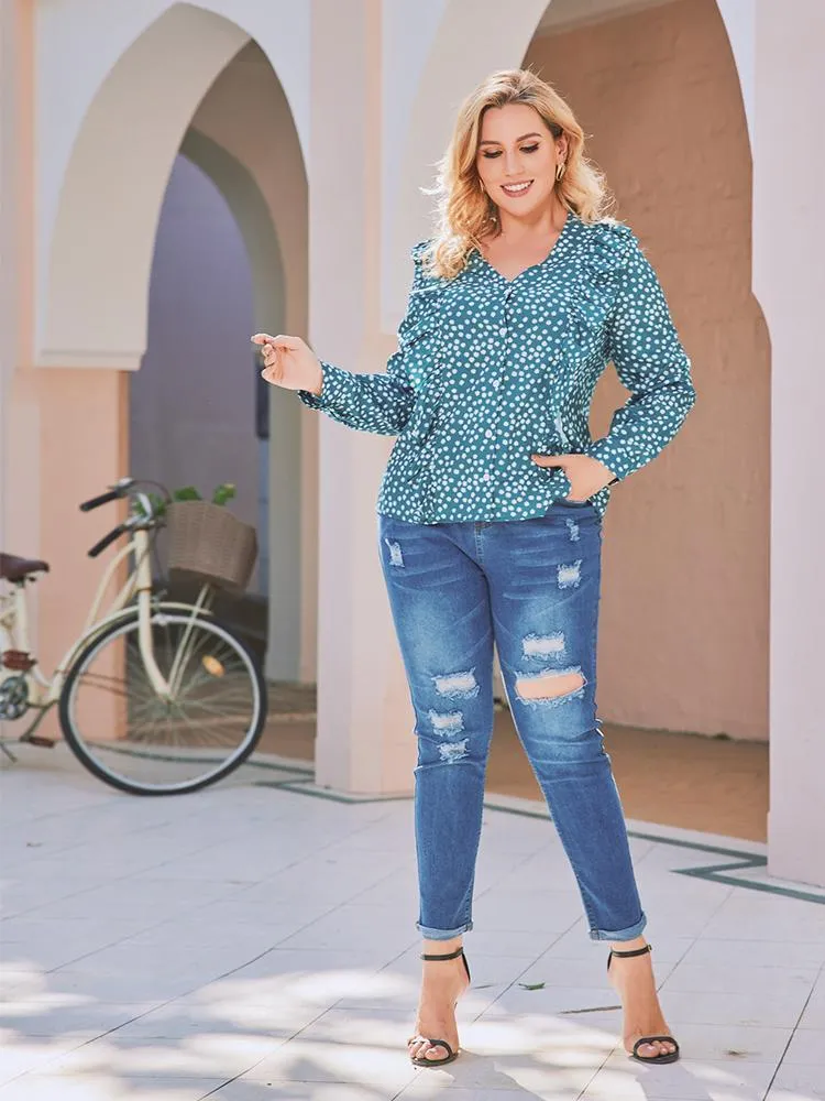 Ditsy Printed Ruffle Blouse