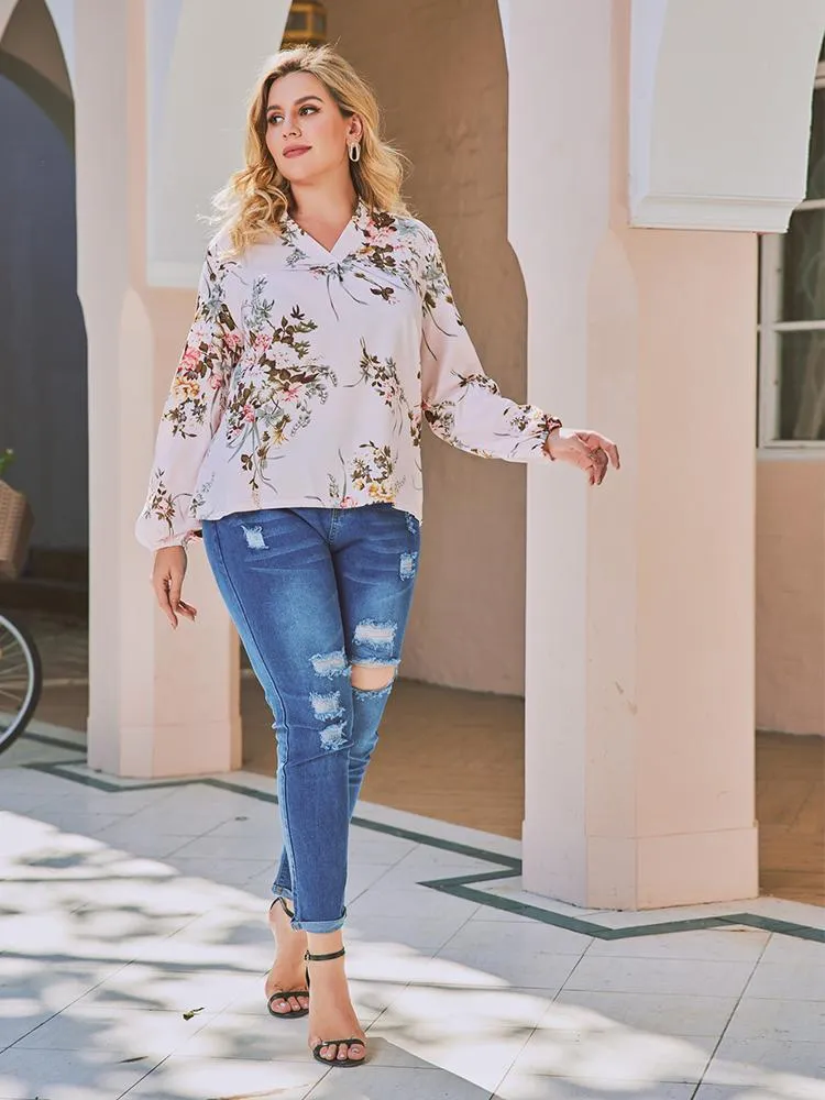 Floral Printed V-neck Blouse
