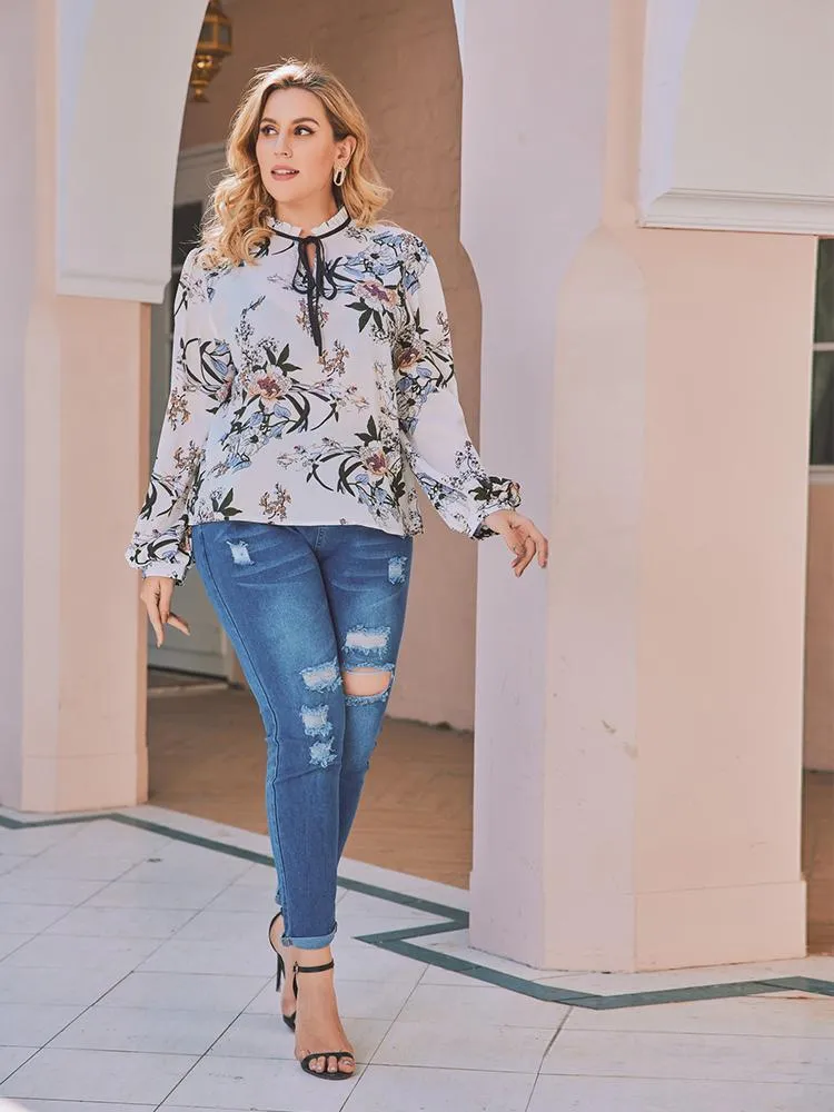 Floral Printed Tie Detail Blouse
