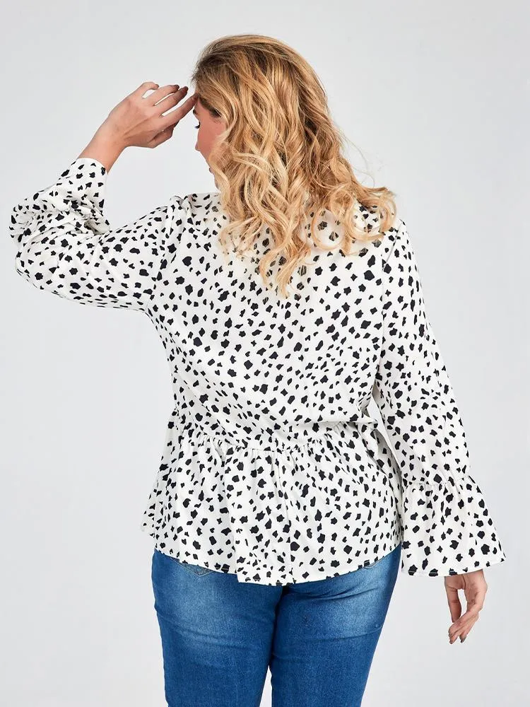 Ditsy Printed Ruffle Hem Blouse