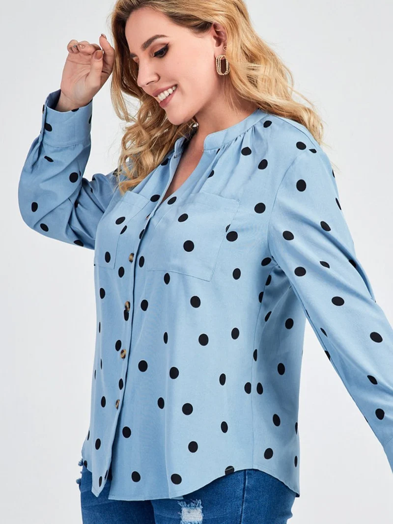 Polka Dot Stand Collar Blouse