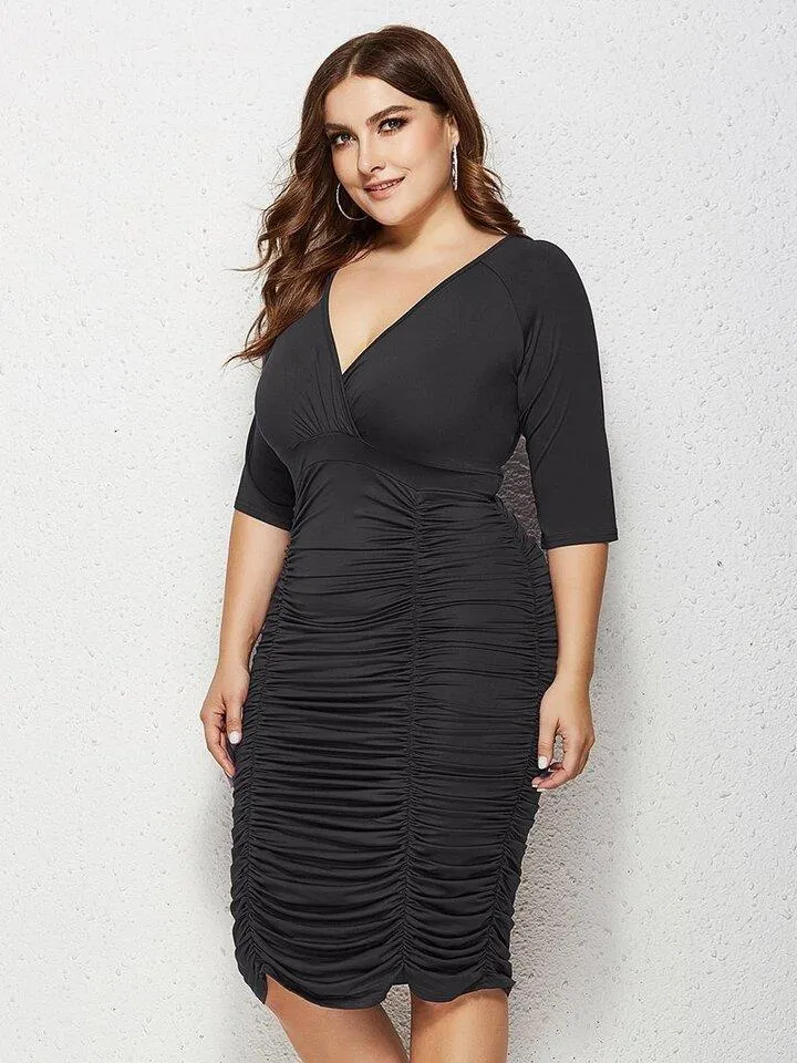 Ruched Slim Fit V-neck Dress