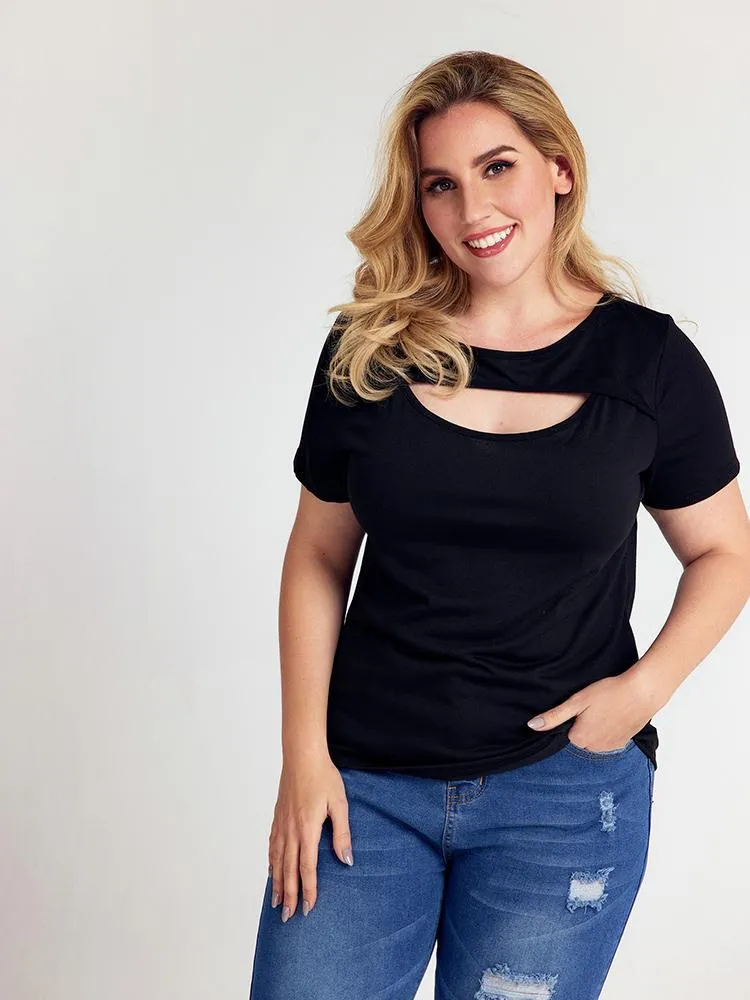 Cut out Round-neck Tops