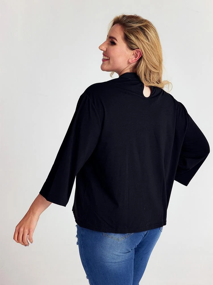 Solid color Cut out Blouse Tops