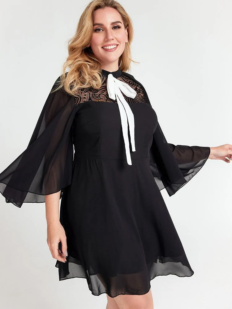 Patchwork Tie Chiffon Dress