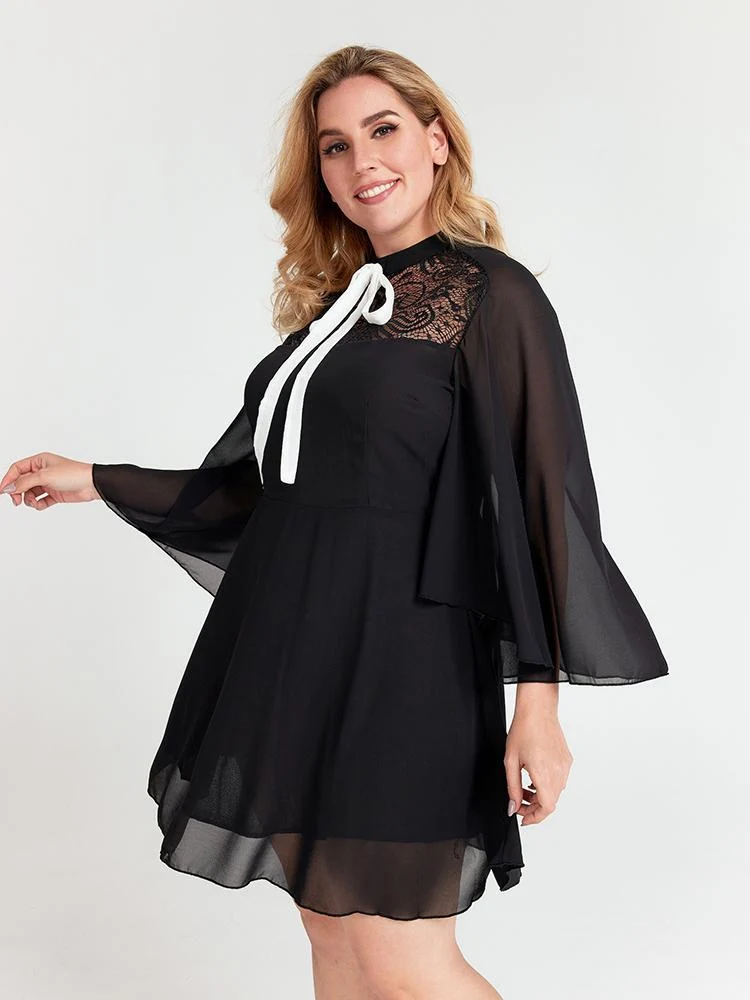 Patchwork Tie Chiffon Dress