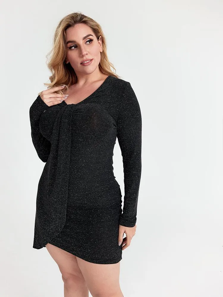 V-neck Solid Color Dress