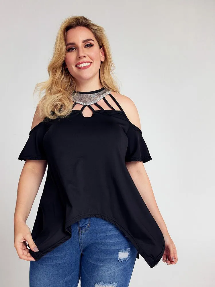 Cold Shoulder Sequins T-shirt