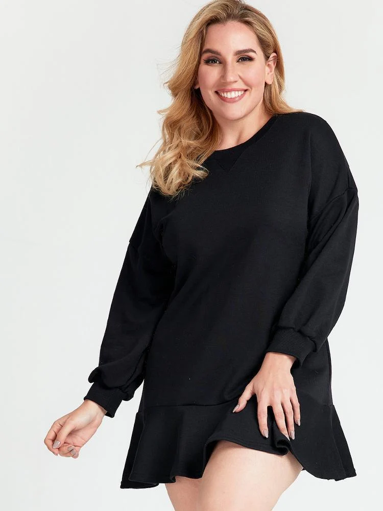 Round-neck Solid Color Dress