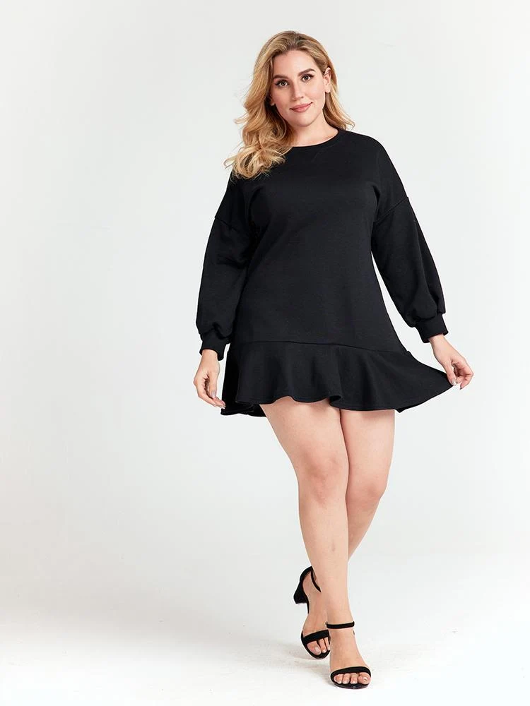 Round-neck Solid Color Dress