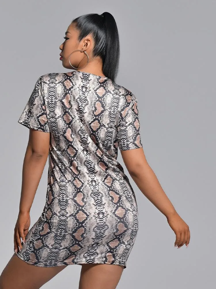 Cut Out Snake Printed Dress