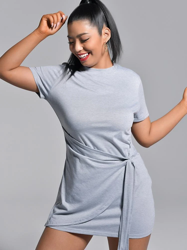 Solid Color Belt Dress