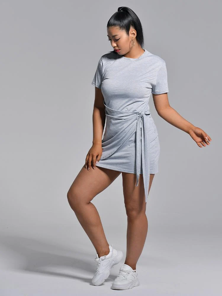 Solid Color Belt Dress