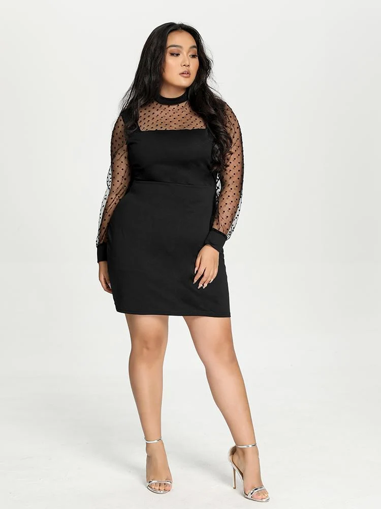 Mesh Dot Patchwork Dress zanus