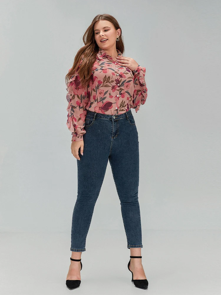 Floral Button Regular Blouses
