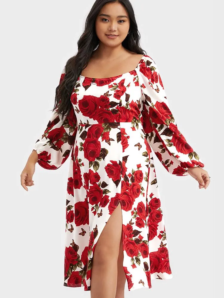 Floral Printing Split Dress