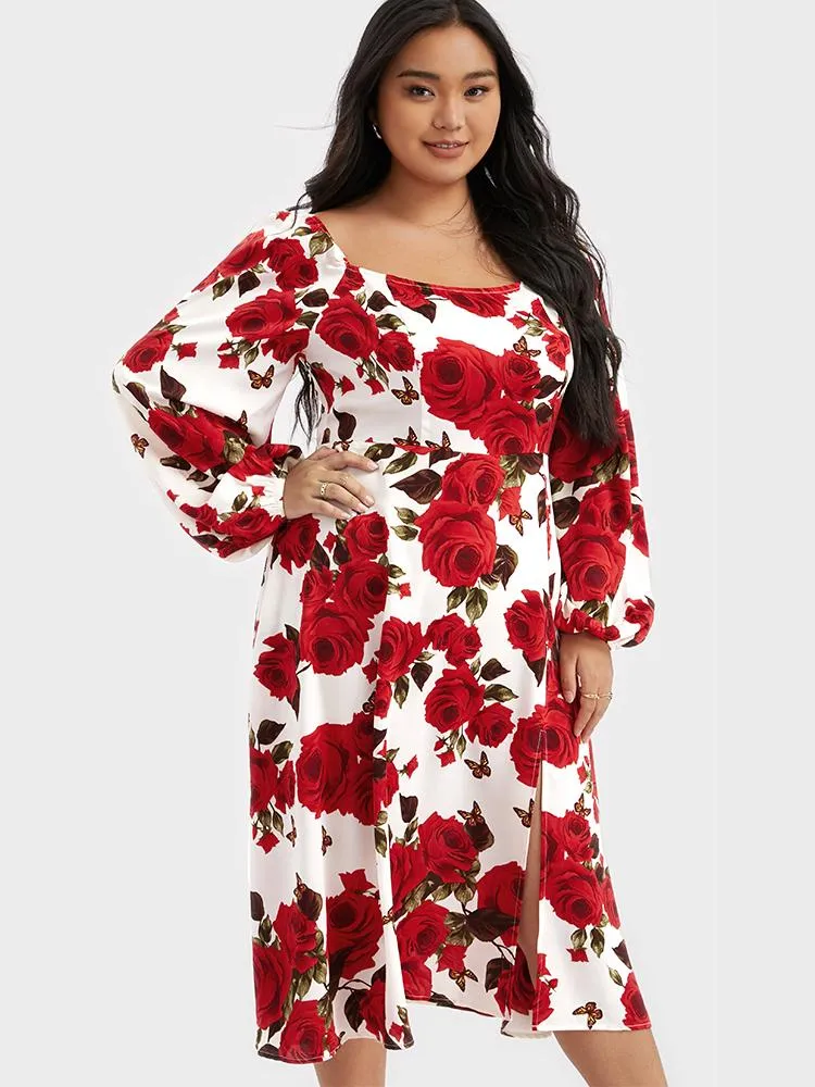 Floral Printing Split Dress