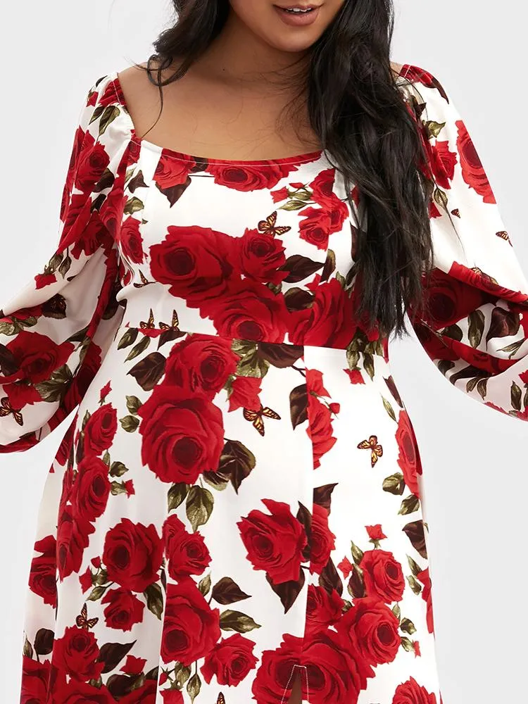 Floral Printing Split Dress