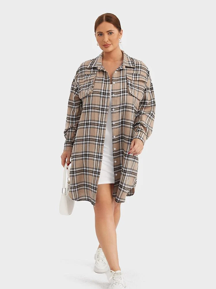 Retro Plaid Button Shirt Dress