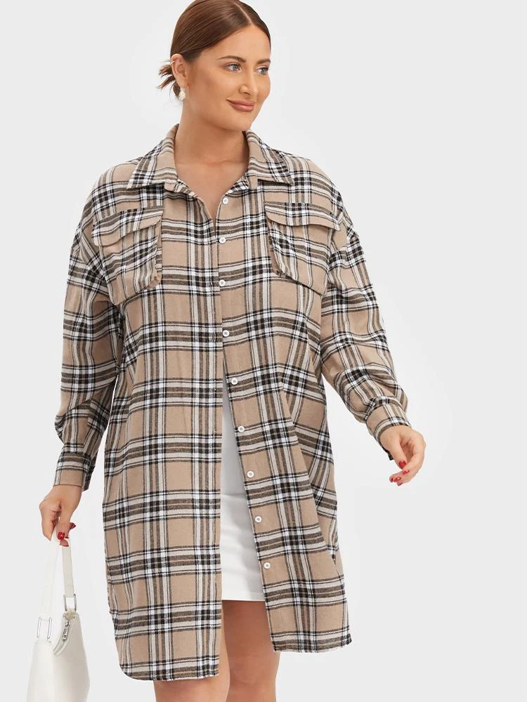 Retro Plaid Button Shirt Dress