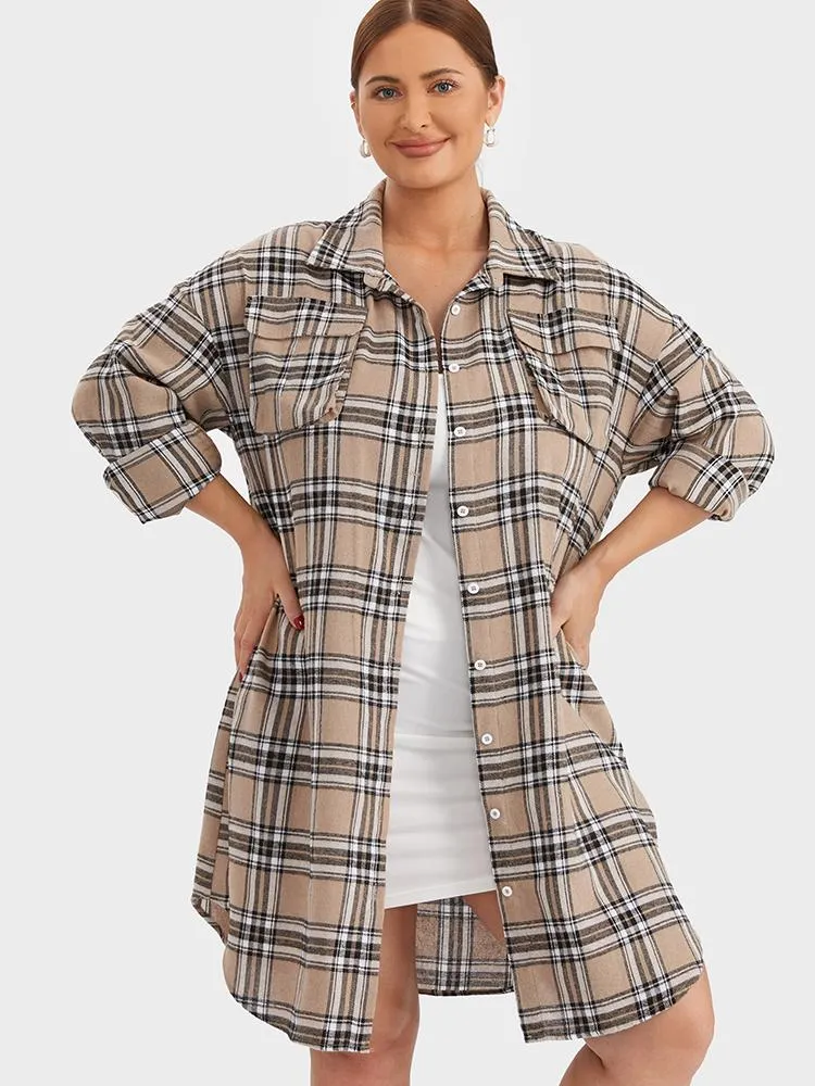 Retro Plaid Button Shirt Dress