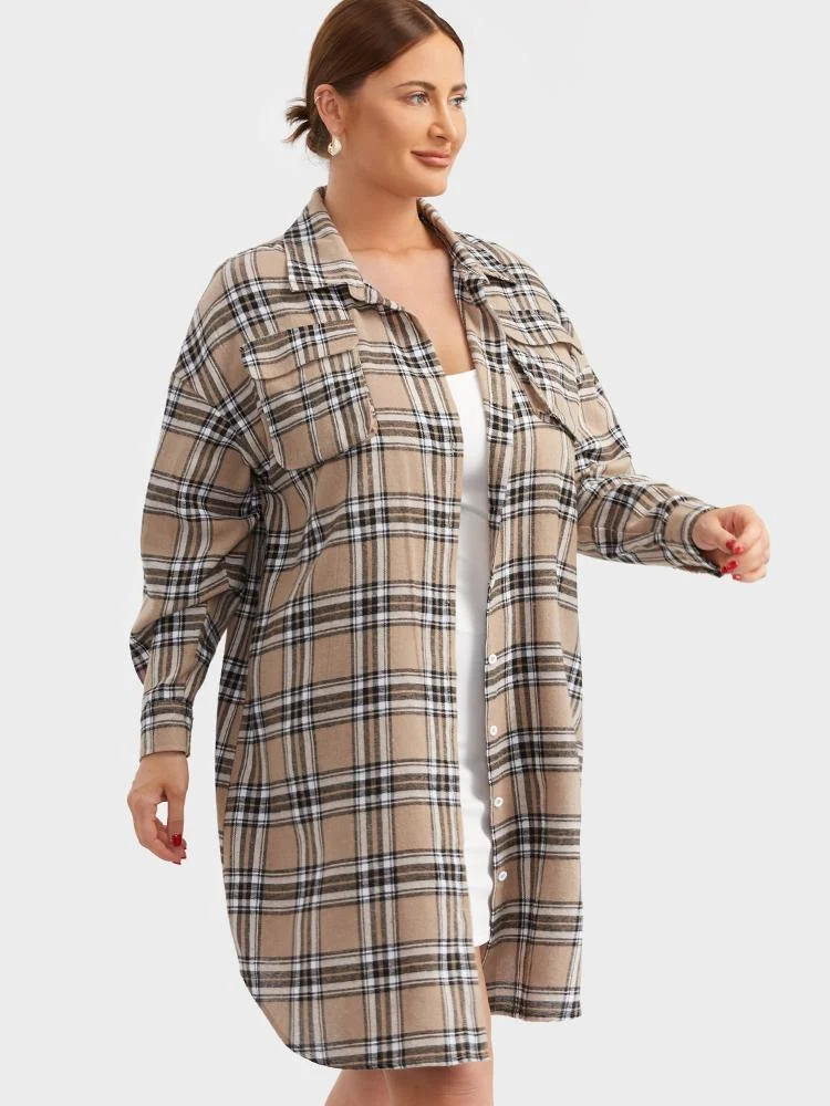 Retro Plaid Button Shirt Dress