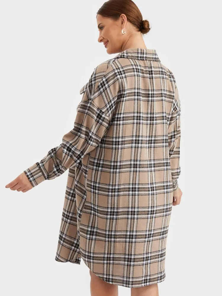 Retro Plaid Button Shirt Dress