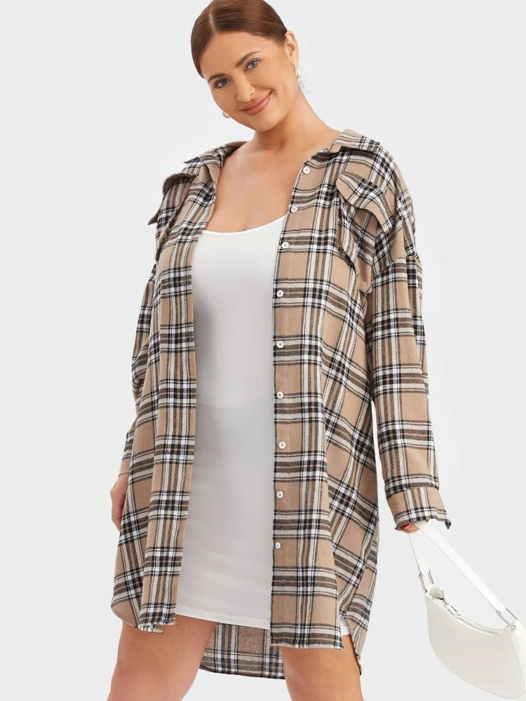 Retro Plaid Button Shirt Dress