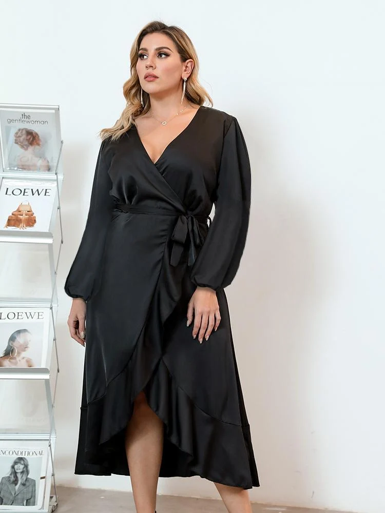 Ruffles Irregular V-neck Dresses