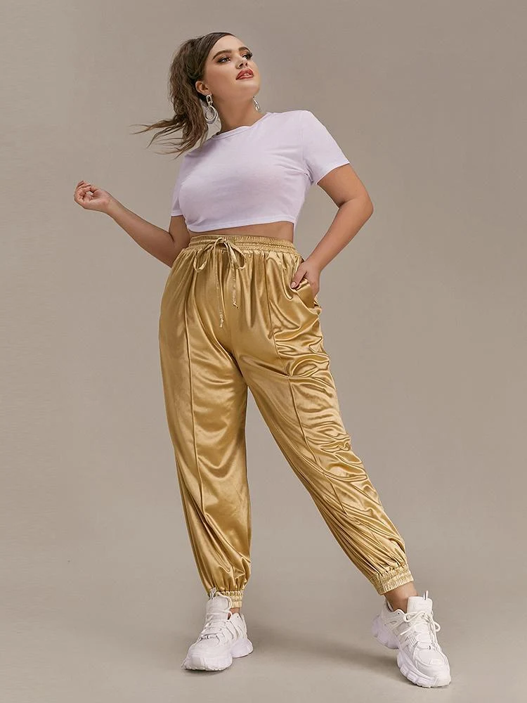 Solid Drawstring Waist Sport Pants