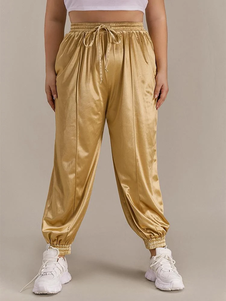 Solid Drawstring Waist Sport Pants