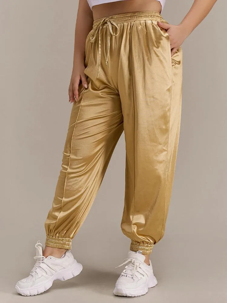 Solid Drawstring Waist Sport Pants