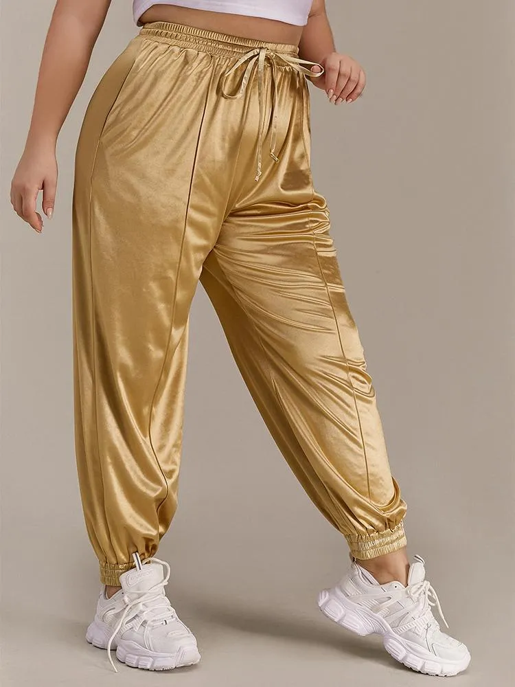 Solid Drawstring Waist Sport Pants