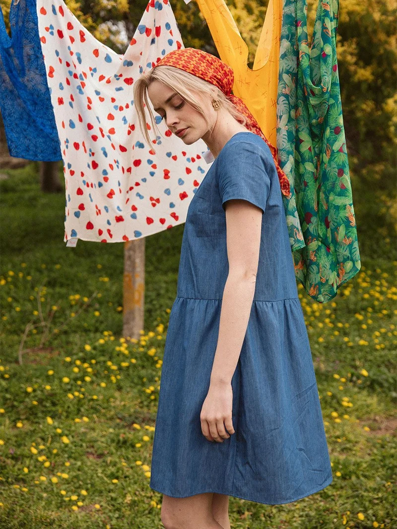 Robe Frivole en lyocell Bleu Denim