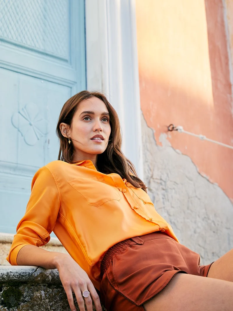 Chemisier en Soie Orange Sanguine